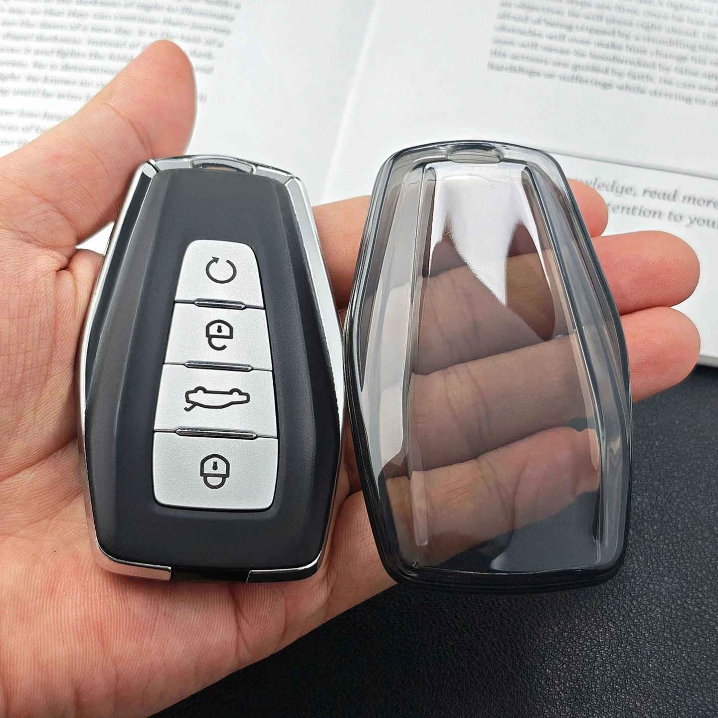 Transparent Black for Geely Coolray X6 Geometry C Emgrand Global Kulrey Hawk GX7 Okavango Car Key Cover Holder Fob Bag Keychain