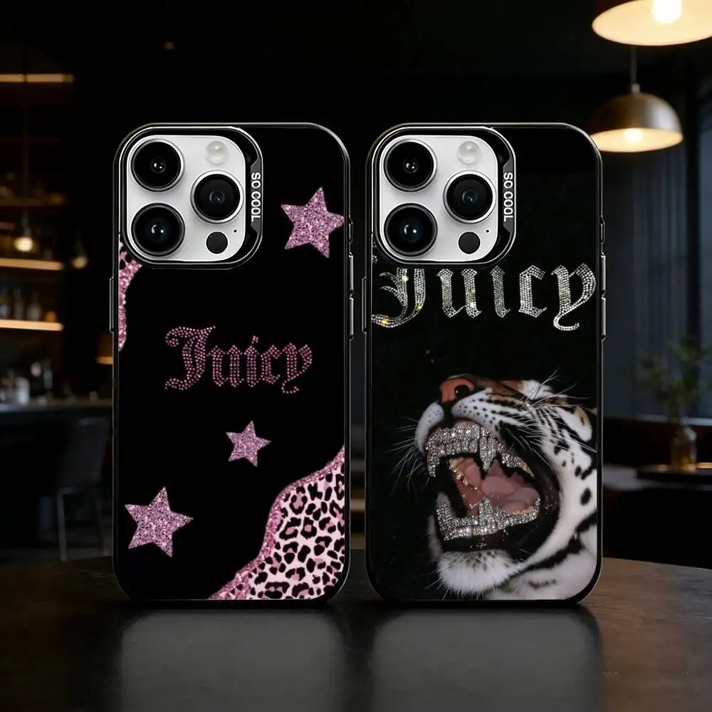 

J-Juicy C-Couture Chic Girly Phone Case For iPhone 17 16 15 14 13 12 11 Pro Max Plus Silver Matte Black Cover