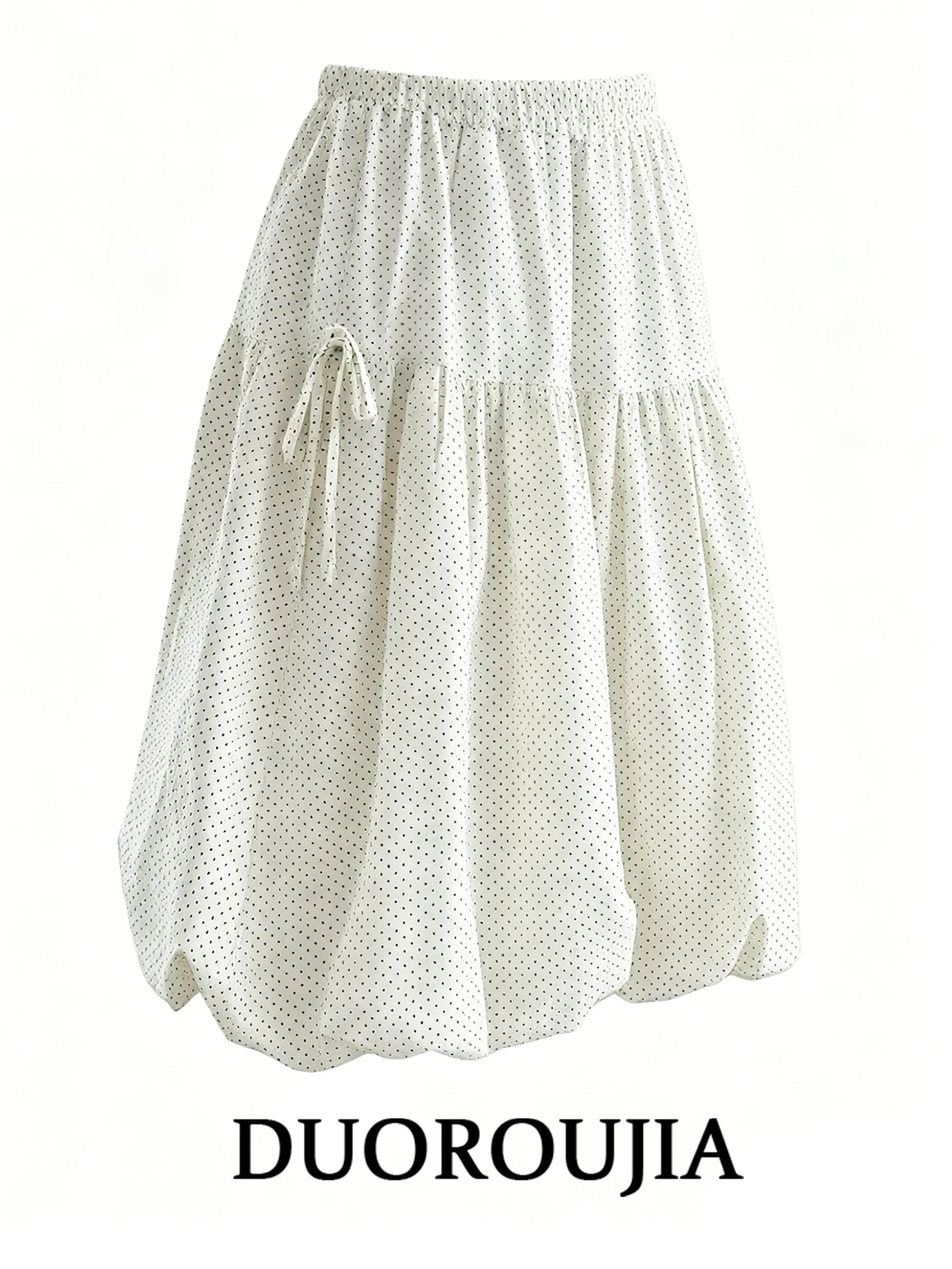 

High Waist Polka Dot Midi Skirt for plus Size Women Summer Floral A-Line Skirt Casual Straight Cut Short Sleeve round Neck