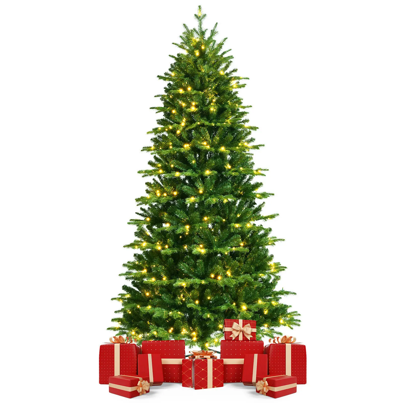 Costway 8ft Pre-lit Hinged Christmas Tree w/ 600 LED Lights & 9 Dynamic Effects