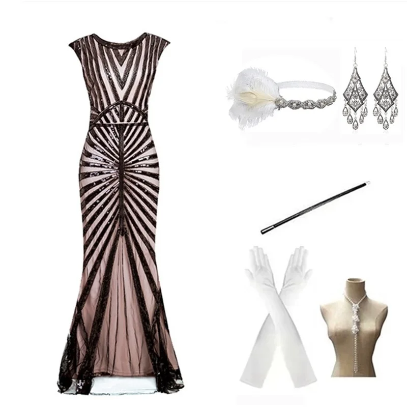 Gatsby 1920s Sequin Fish Tail Dress Evening Gown Dance Long Skirt Set Retro Style Women's Fashion Spring Collection 2023