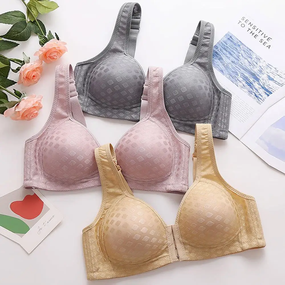 Plus Size Bra Front Buckle Underwear Without Steel Ring Bra Seamless Bra Thin Ladies Breasts Breathable Brassiere Lingerie