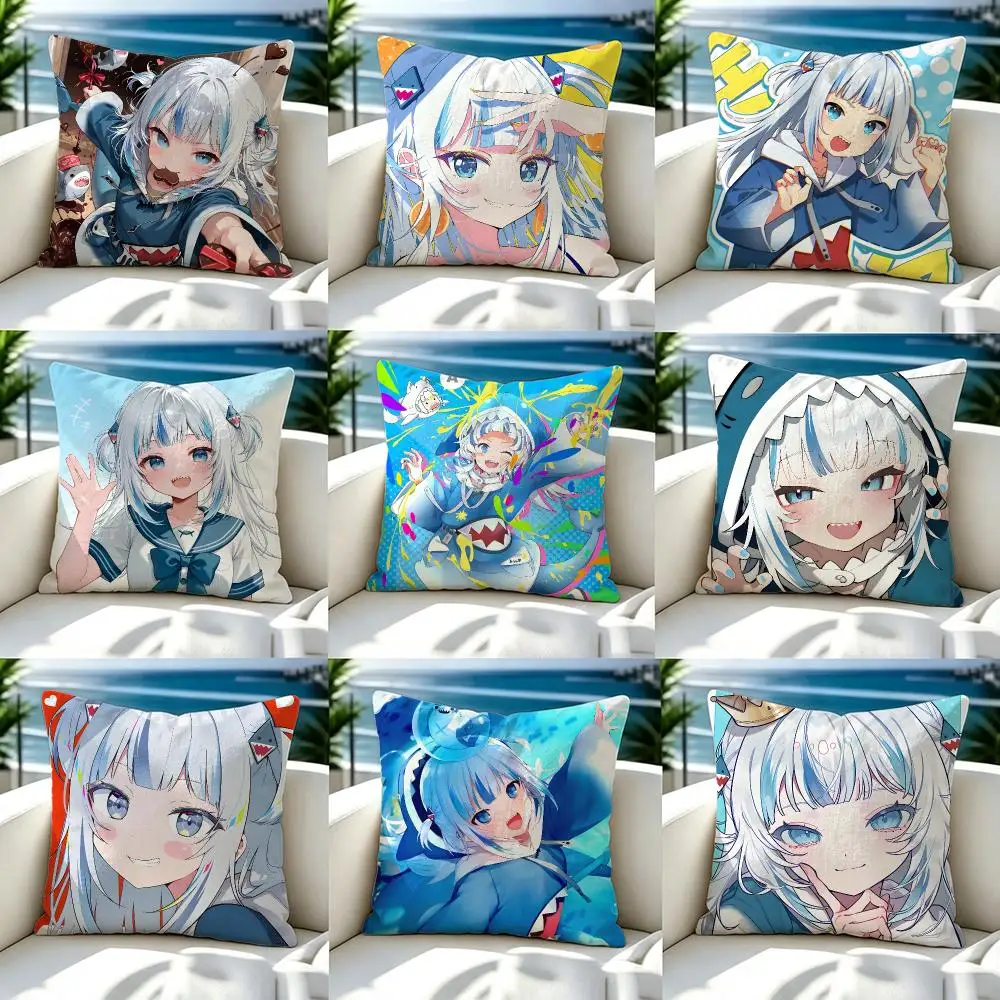 Vtuber Gawr GuraS Cushion Cover Soft Pillow Cover Two‑Side Printing Throw Pillow Case for Sofa Pillowcase Home Decoration