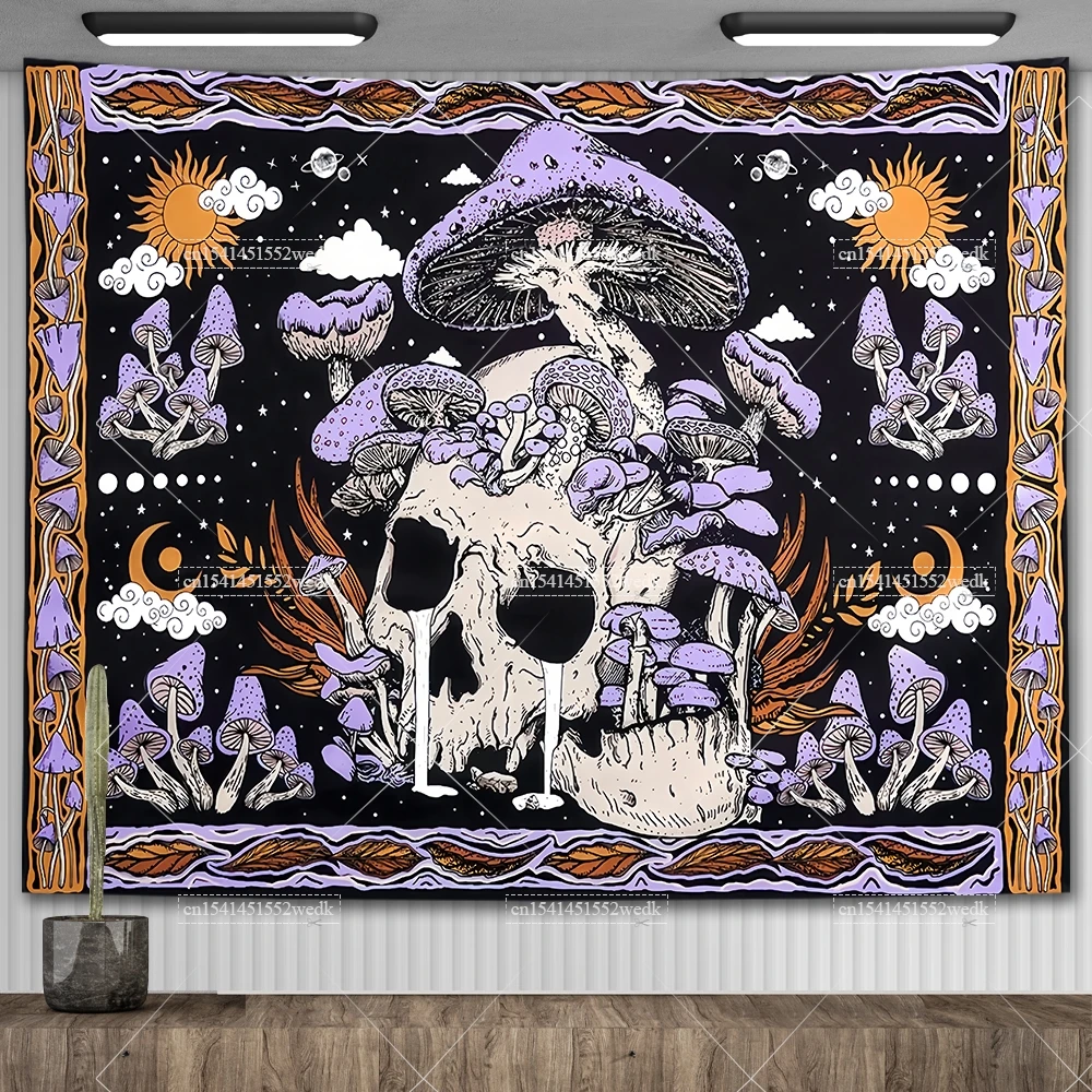 Skeleton Mushroom Tapestry Moon And Sun Mandala Tapestry Room Decoration Wall Hanging Towel Bedroom Aesthetic Art Tapestries