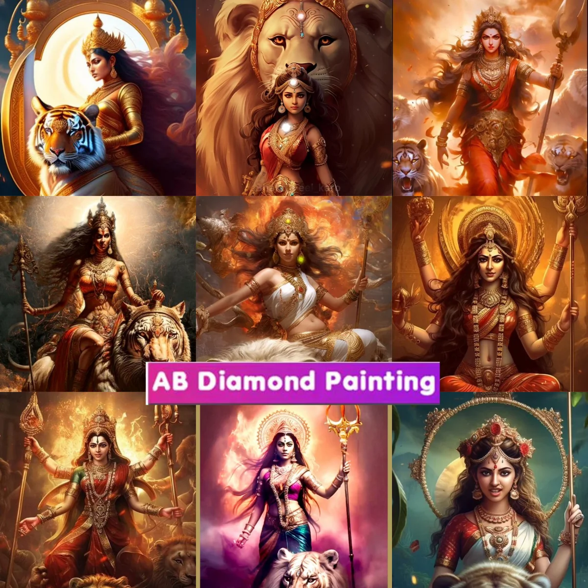 5D DIY Diamond Painted Hindu Goddess Tiger Diamond Embroidery Rhinestone full round diamond Mosaic home decoration gift