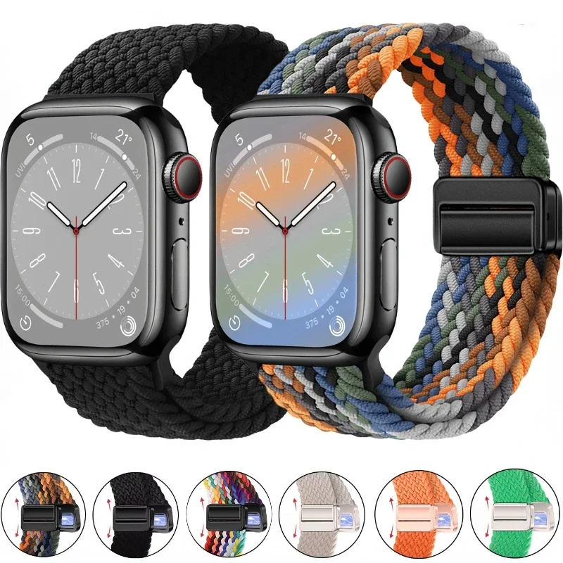 

Nylon strap For Apple watch 9 8 7 45mm 41mm Ultra/2 49mm Magnetic adjustable breathable band For iWatch 6 5 4 3SE 44mm 40mm 42mm