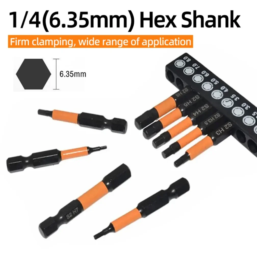Set di punte per cacciavite con chiave a brugola a testa esagonale SAE metrico 1/4" punta per cacciavite magnetico con codolo esagonale S2 utensili manuali per trapano elettrico in acciaio