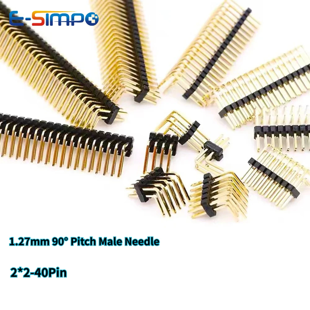 

20pcs 1.27mm Dual 90D 2*2/3/4/5/6/7/8/9/10/-50P Double Row Right Angle RA PCB Jumper Strip Rohs Gold-plated Male Pin Header