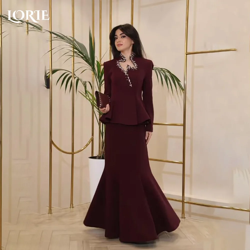

LORIE Muslim High Collar Evening Dress A-Line Flared Sleeve Bobycon Prom Dress Long Sleeve Party Gown Customized Brithdays Dress