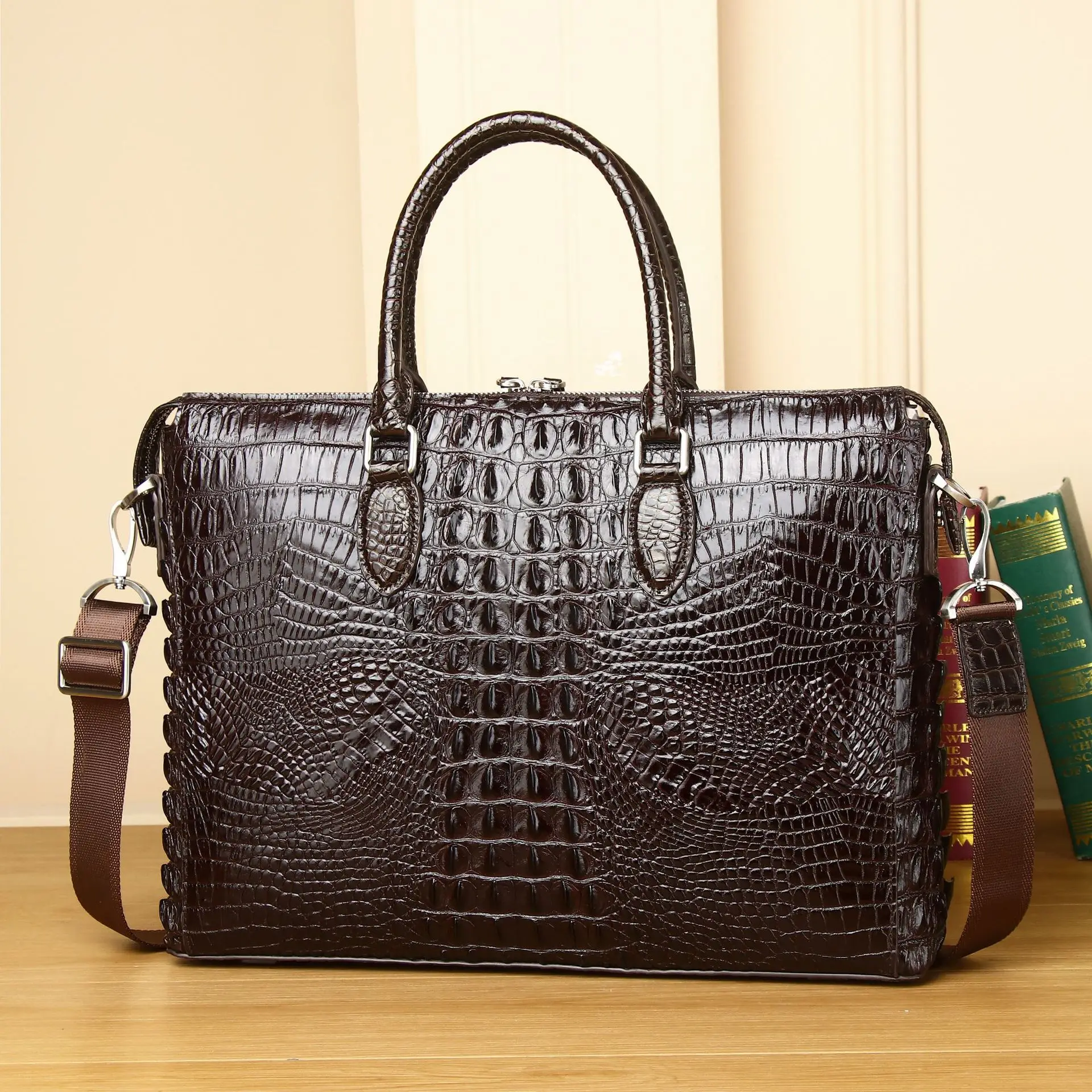 Sacs pour ordinateur portable en alligator pour hommes, cuir de vache véritable, étui à bombes, marque de luxe, sacs à main pour hommes, sac d'ordinateur Messenger 14 pouces, nouveau, 2023