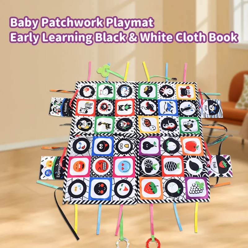 Montessori Baby Doek Boek 0-12 Maanden Pasgeboren Wieg Speelgoed Zwart-wit Dier Doek Boeken Kinderen Zintuiglijke activiteit Speelgoed Gift