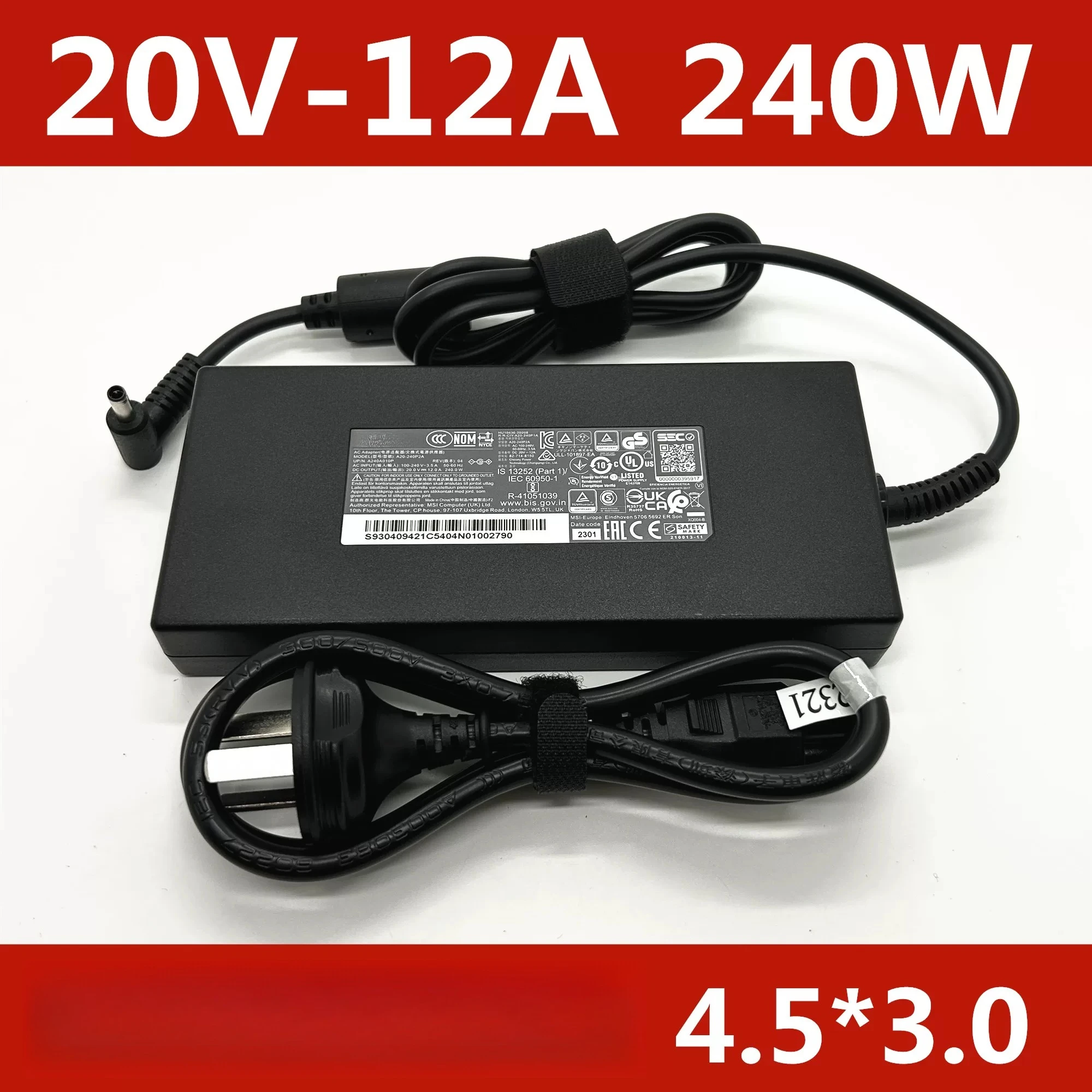 For MSI Magic Shadow 15 Jueying 14 Studio 240W Power Adapter 20V12A Charger