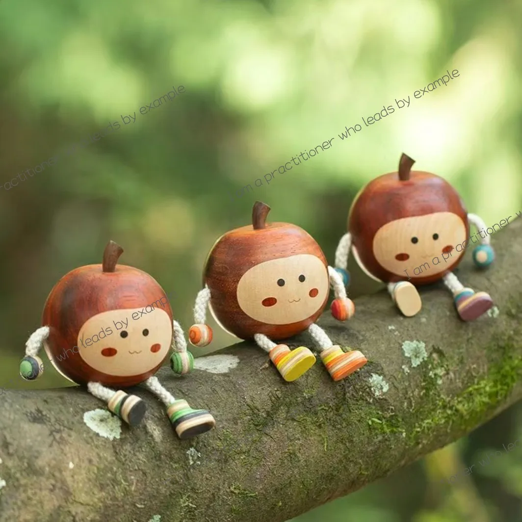 Solid wood engraved fruit man series figure doll little hedgehog banana bear home office car decoration gift
