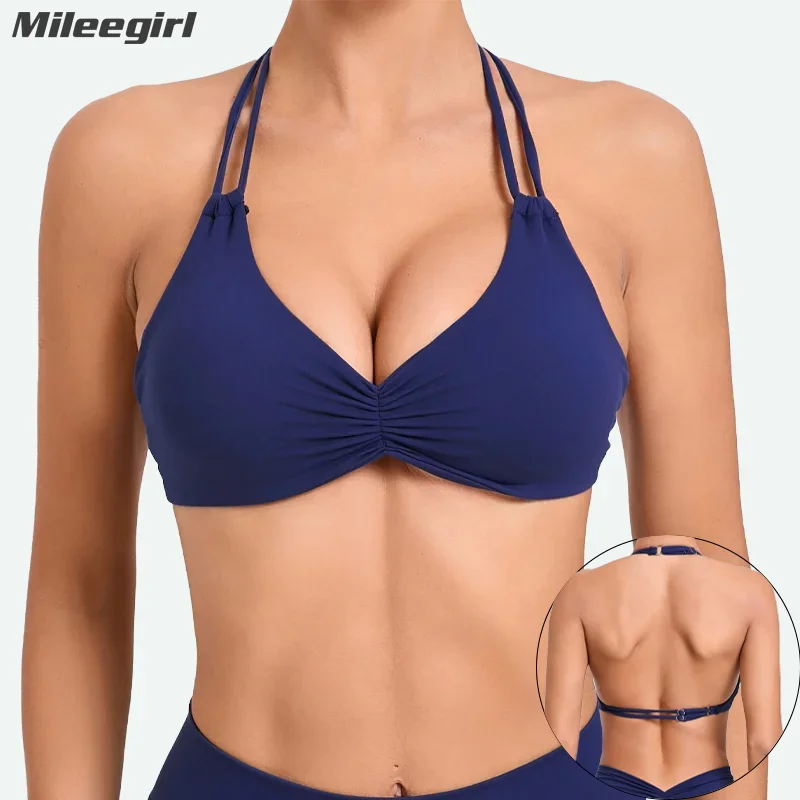 

Mileegirl Adjustable Straps Sports Bras for Women, Halter Yoga Bra, Sexy Deep V Fitness Gym Bras, Workout Running Crop Top