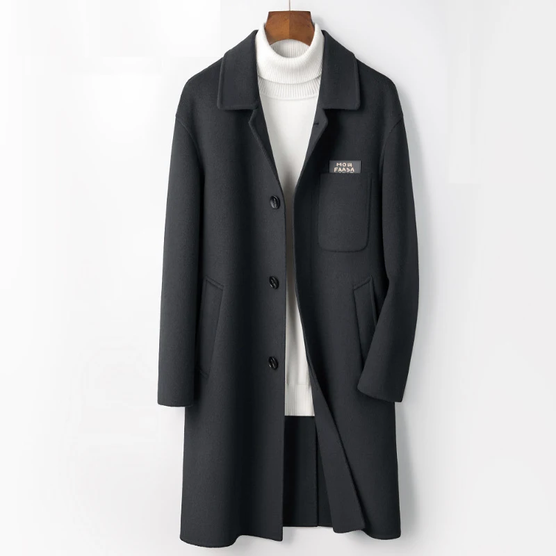 Men's Autumn and Winter Mid Length Coat with Flip Collar and Single Breasted Button