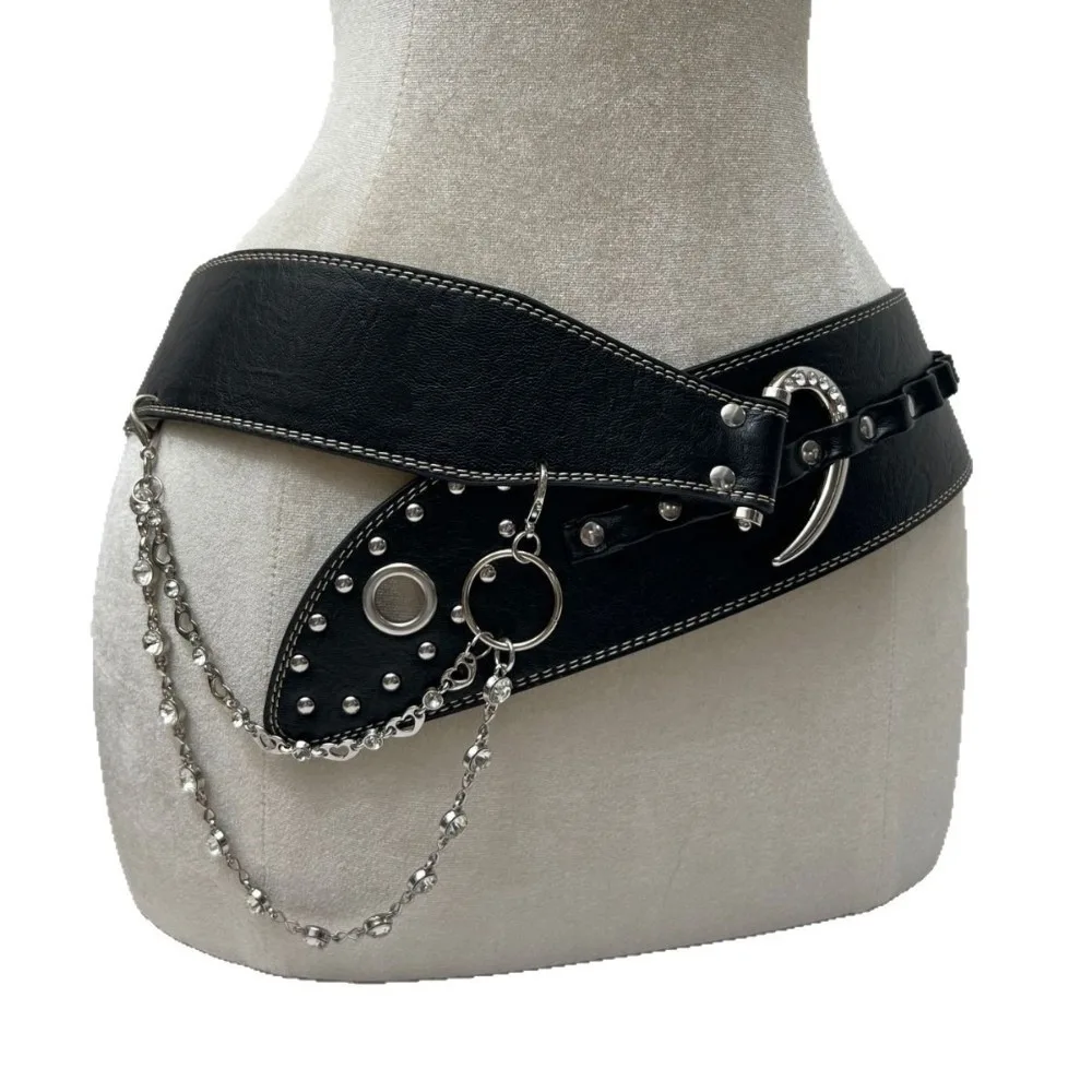 Retro vintage rebite cinto de couro resistente y2k cinto de cintura feminino chique punk vestido jeans cinto feminino