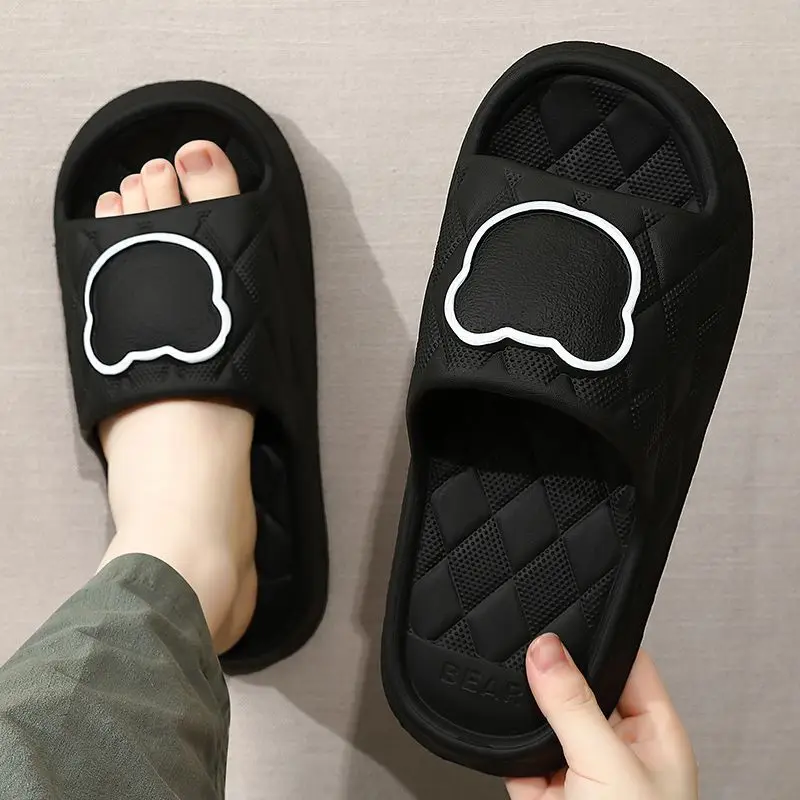 Big Size 48 49 Thick Sole Summer Beach Slides Men Bath Anti-Slip Slipper Soft Sandals Fashion Women Flip-Flops Cartoon Bear Shoe