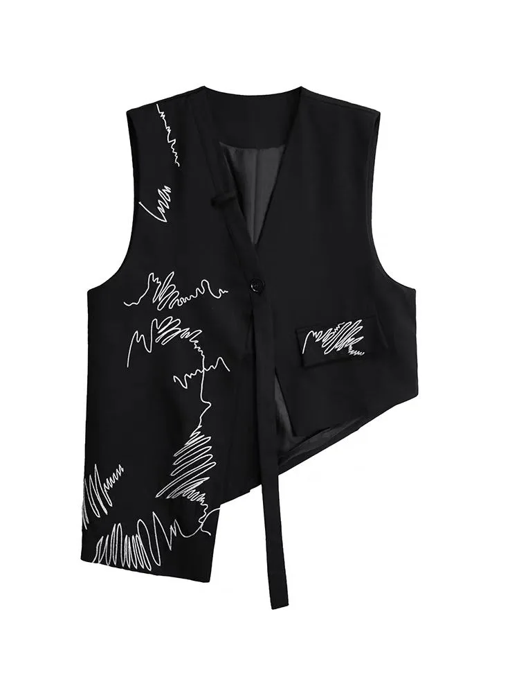 2025 Spring New Fashionable Irregular Loose and Versatile Horse Clip, niche design sense, personalized embroidery vest