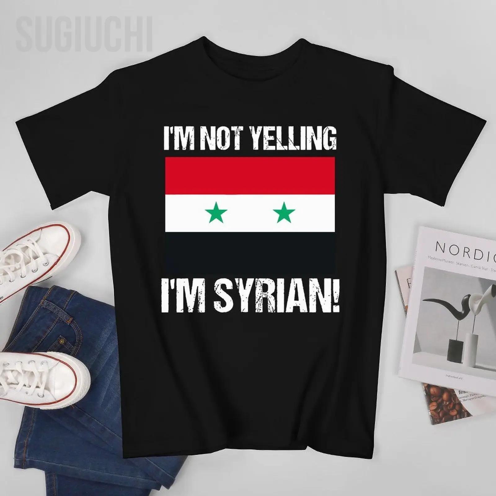 Men I'm Not Yelling I'm Syrian Tshirt Tees O-neck T Shirts Women Boys 100% Cotton Short T-Shirt Unisex All Seasons