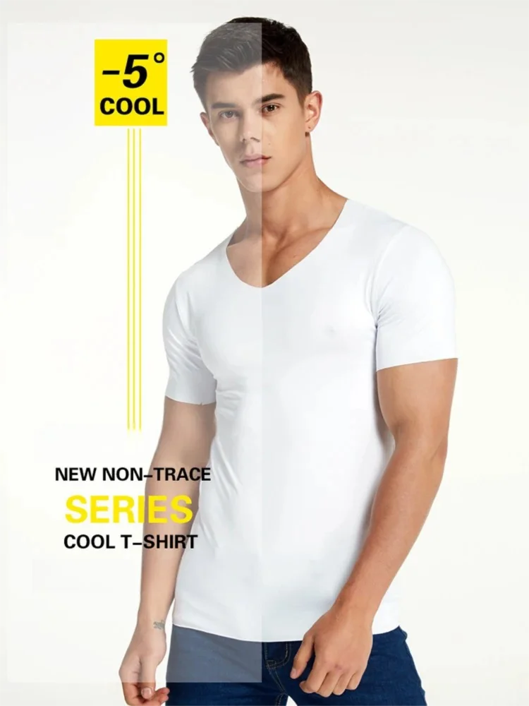 Men's T Shirt Sports Shirts Ice Silk Vest Tank Top Short Sleeve Gym Clothing Man Running Fitness Cycling T-Shirt Breathable Tops