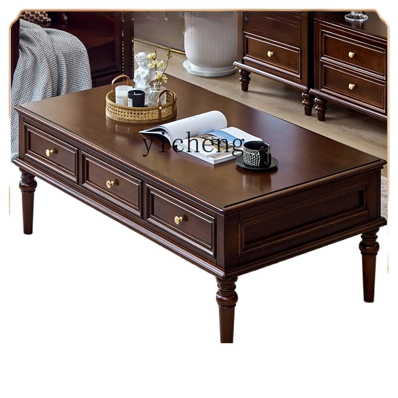 

ZC coffee table pure solid wood coffee table TV cabinet combination living room retro tea table cherry wood coffee