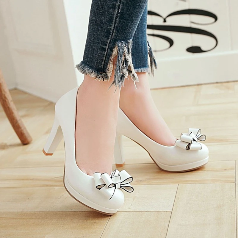 Big Size Elegant Office Women Platform 9cm Super High Thin Heels Wedding Party Round Toe White Patent Leather Dress Pumps 1-50