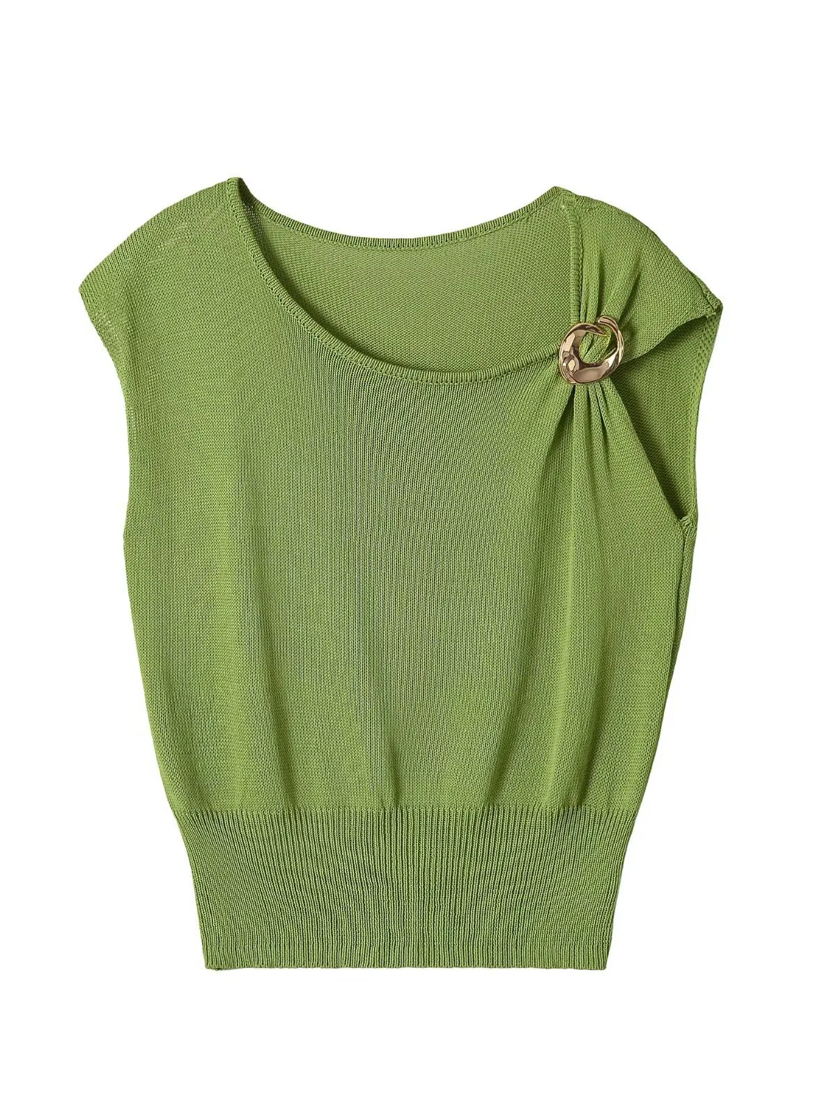 

Dave&di Sleeveless Solid Color Metal Decorative Knitted Top T-shirt Woman Clothes Female Clothing