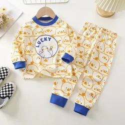 Baby Kids Unisex Casual Pajama Suit Cartoon Print Long Sleeve Tops+ Pants Boys Girls Sleepwear