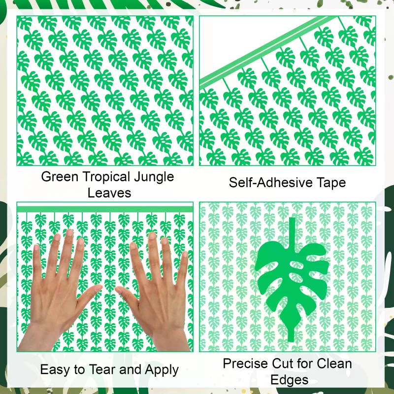 2 Pack Tropical Party Decorations 3.3x6.6ft Green Palm Leaves Photo Booth Prop Summer Jungle Leaf Foil Fringe Curtains For Hawai