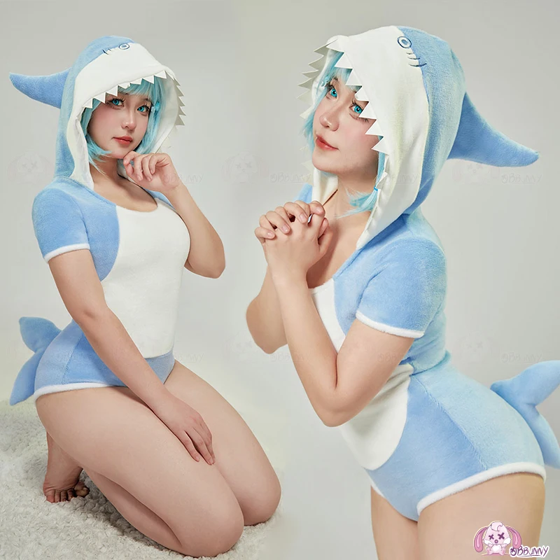 

Kawaii Original Soft Cute Girl Home Milk Blue Shark Tail Jumpsuit with Tail Cute Anime Cartoon Sexy Home Play Clothes for Women