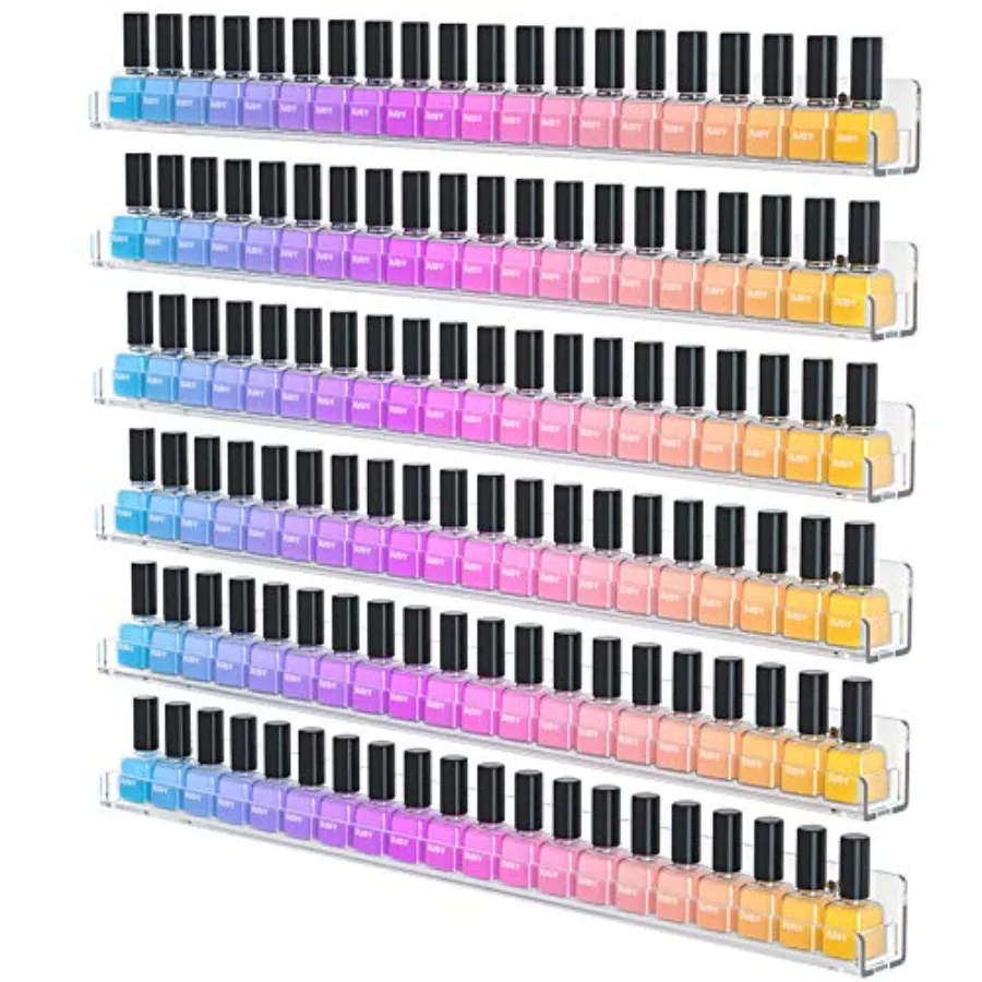 Nail Polish Rack Wall Mounted Shelf with Removable Anti-Slip End Inserts Acrylic Nail Polish Organizer Display 0 Bottles