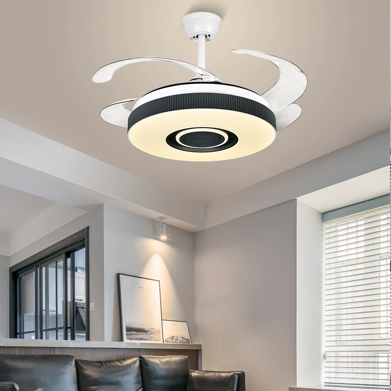 

Retractable Invisible led ceiling fan chandelier ceiling fans with led lights remote control fan for home electric lamp