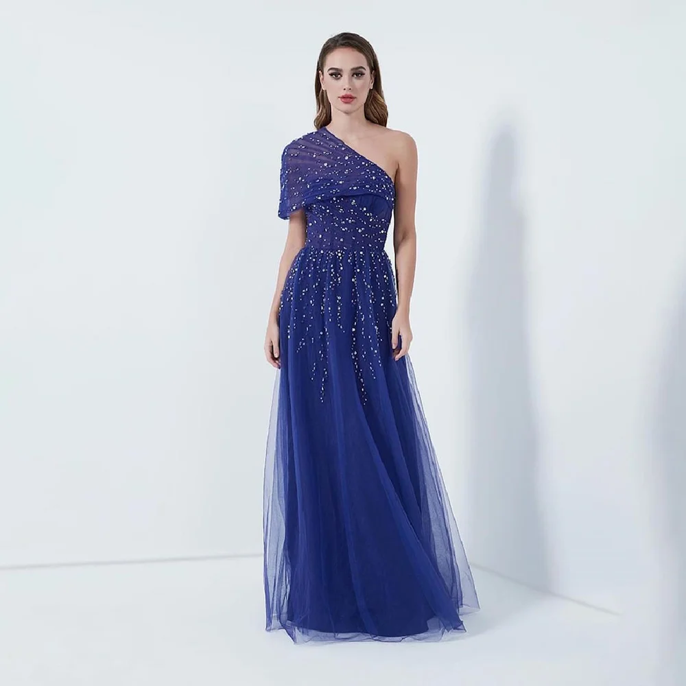 

Mignon Chiffon A-line One-shoulder Prom Gown Ruffle Floor-length Sequins Formal Elegant Evening Party Dress for Women 2023