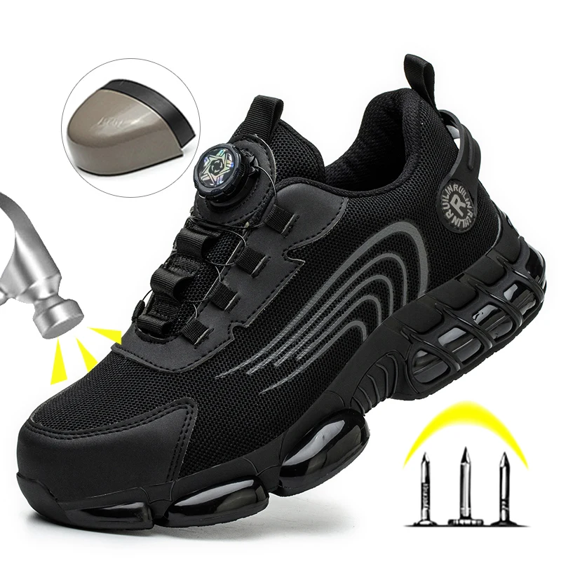 

Anti-smash Steel Toe Protection Safety Shoes Men Rotating Button Work Safety Shoes for Men Anti Puncture Work Shoes Sneakers