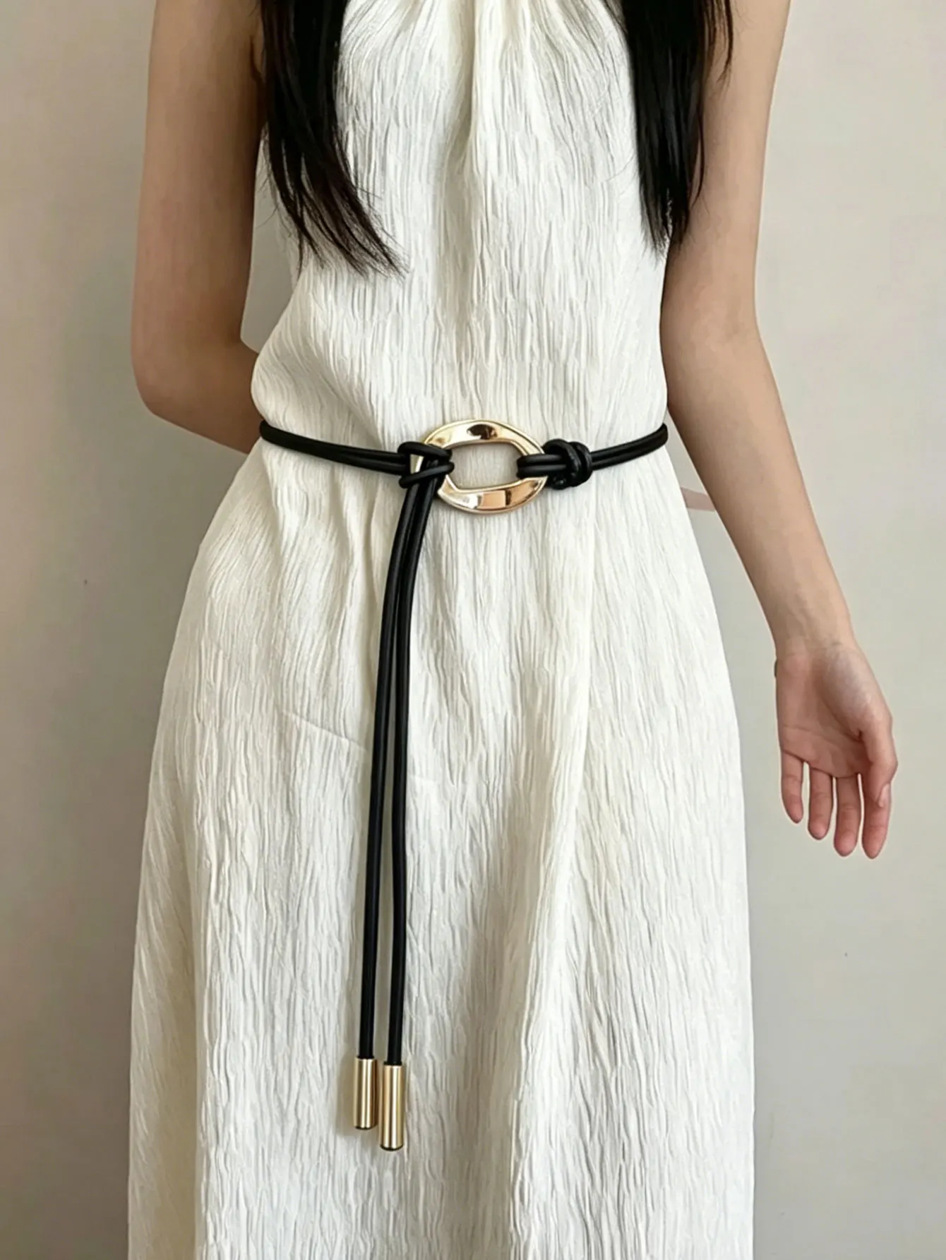 New Vintage Waistband Round Leather Rope Dresses Coat Decoration String Waist Belt for Women Solid Punk Fashion Long Waist Chain
