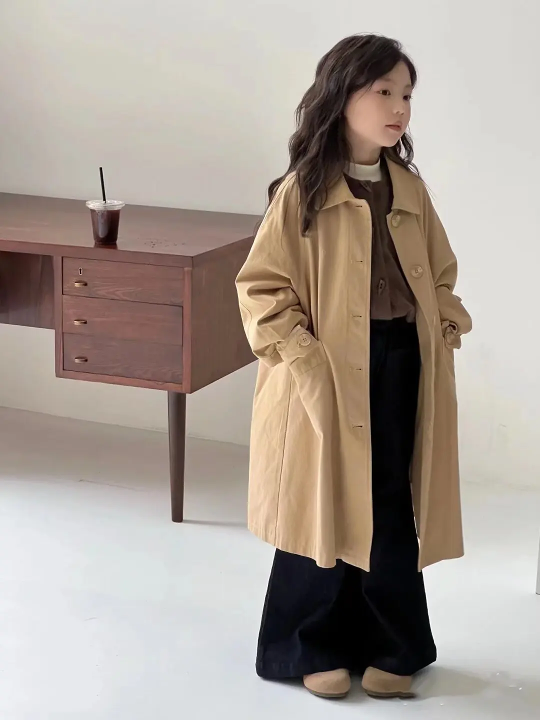 Baby Long Sleeve Windbreaker Outerwear Girls Trench Coats Kids Fashion Waisted Jackets Children Turndown CollarClothing 2-8Y