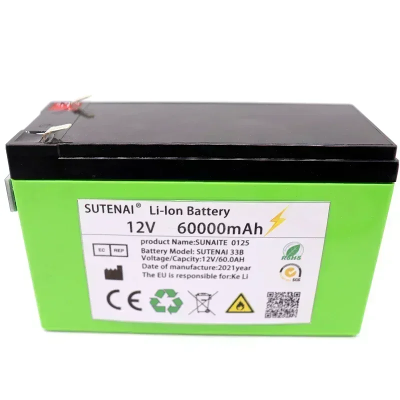 New power display 12v60a 18650 lithium battery pack is suitable for solar energy and electric vehicle battery + 12.6v3a charger