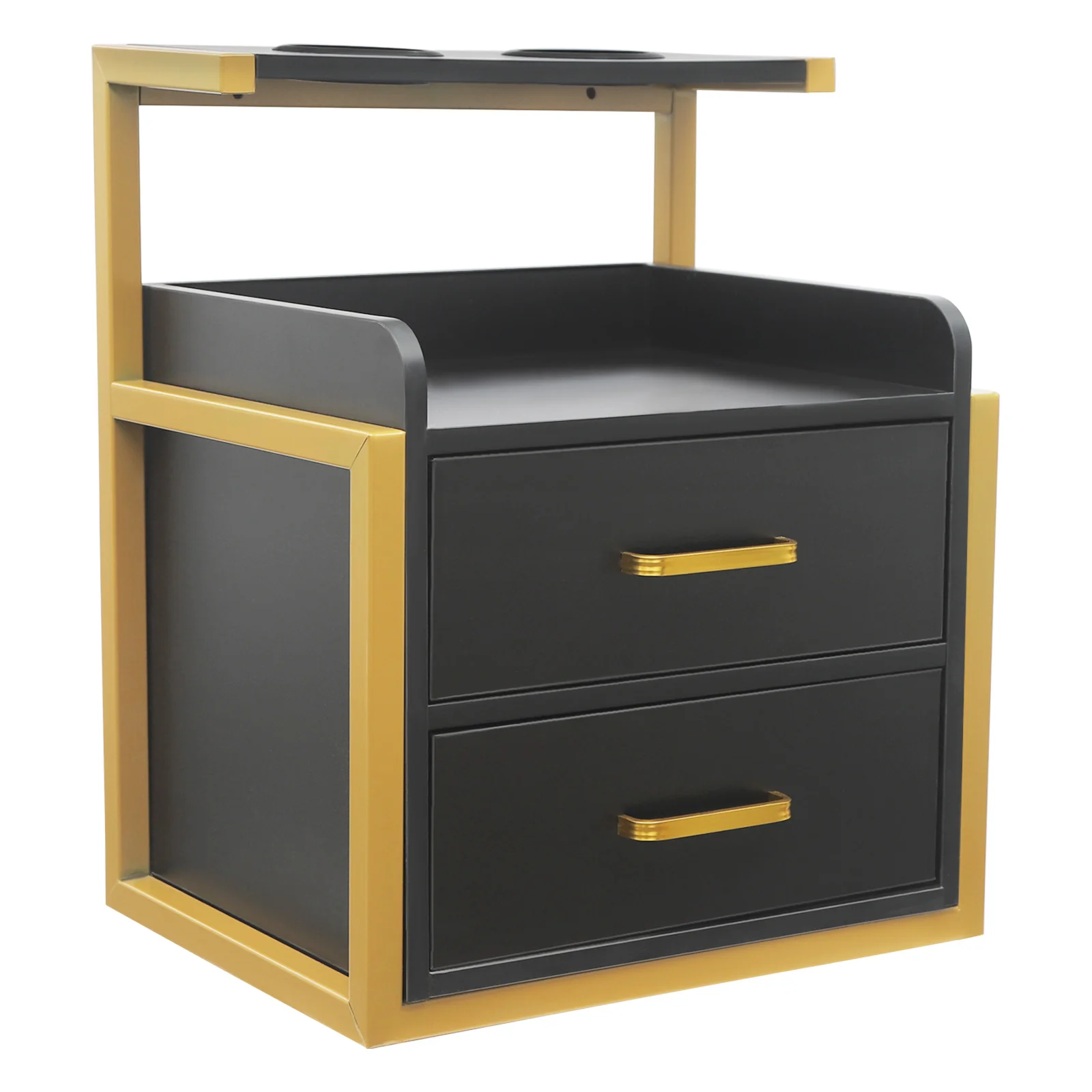Gold Black Modern Rectangular Wall Mounted Salon Storage Cabinet Density Board Iron Paint Free Board 2 Drawers 50KG Load Capacity Wall Hanging Organizer Cabinet For Hair Salon Barber Shop Spa Bathroom Bedroom Bedside Storage