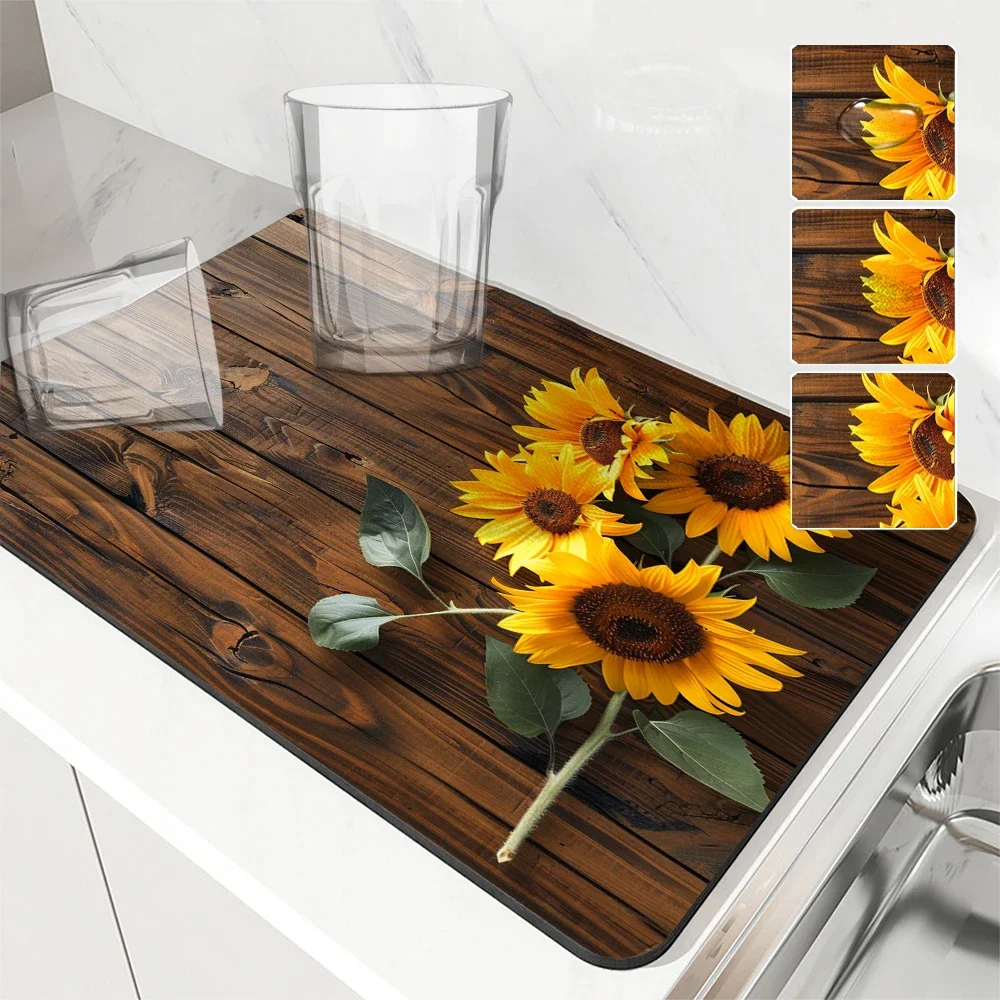 Absorbent Coffee Mat Dish Draining Mat Sunflower Board Kitchen Drying Mat Quick Dry Bathroom Drain Pad Kitchen Faucet Placemat