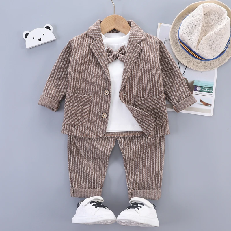Kids Boy Clothes Sets Children Clothes Suits Autumn Kids Gentleman Style Coats T-Shirt Pants 3pcs Infant Boys Outfits 1-4 YEARS