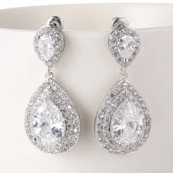 LXOEN Fashion Luxury Pear Drop Earrings With Water Drop Cubic Zircon Silver Color Earrings Jewelry Gift Pendientes