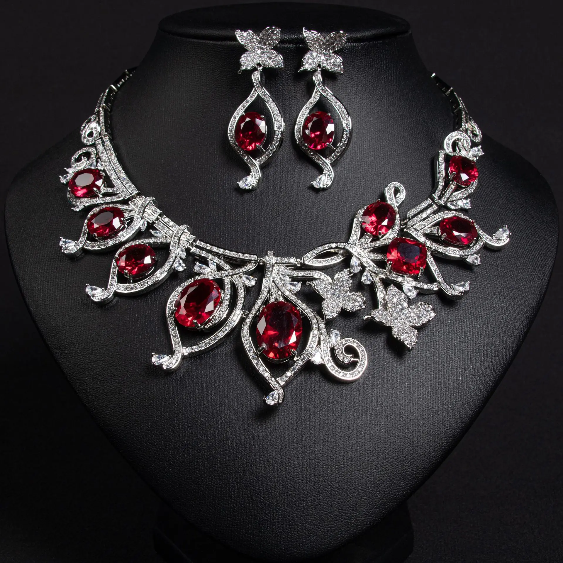 

HIBRIDE New Grape Blossom Ladies Zircon Jewelry Necklace Earrings Set Wedding Gala Prom Summer Festival Graduation Dress S-604