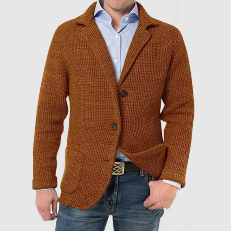 2024 Autumn New Casual Knitted Cardigans Men Vintage Buttoned Turn-down Collar Knit Jacket Coat Mens Trendy Solid Color Jackets