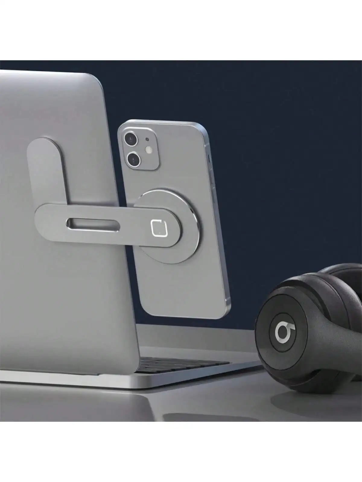 1 verstellbarer Laptop-Ständer aus Aluminiumlegierung, ultradünner, faltbarer magnetischer Seitenständer, geeignet für iPhone und alle Mobiltelefone