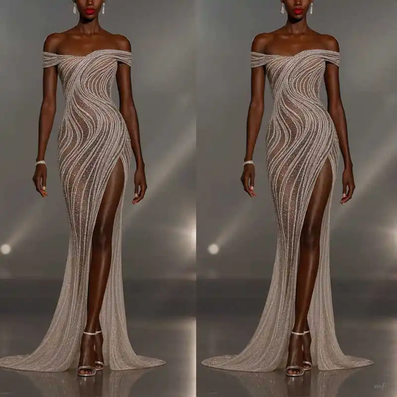 

Sexy High Neck Mermaid Prom Gowns Off Shoulder Sleeveless Evening Dresses Crystal Beadeds Special Occasion Customized