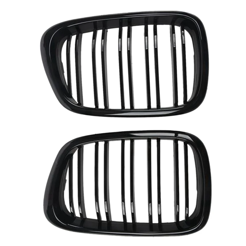 3X Glossy Black Front Hood Kidney Grille Grill Dual Line For BMW E39 5-Series 525 528 1995-2004 51137005837 51137005838