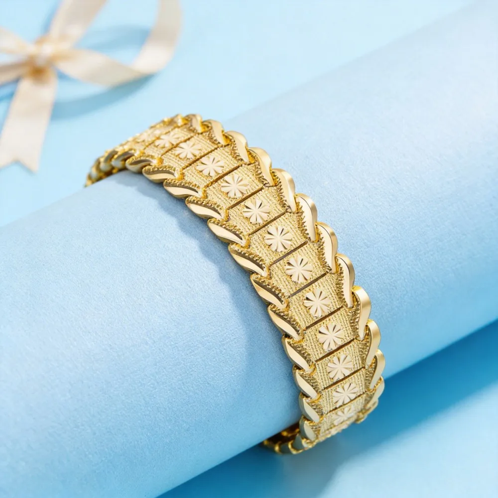

New luxury 925 sterling silver 18K Gold gorgeous Wide Bracelets for Women fashion Street Costume Jewelry Noble brand accessories