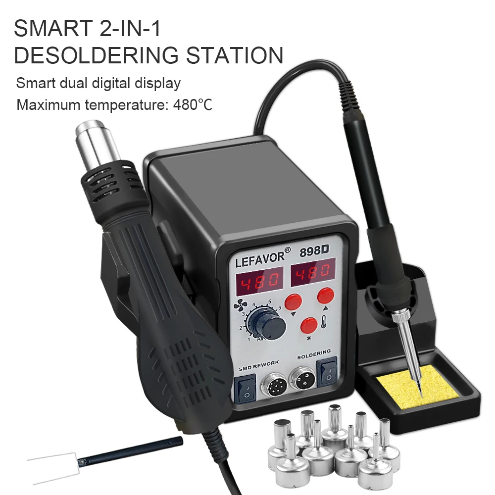 898D Soldering Stations 2 in 1 Hot Air Gun Electric Soldering Iron heat gun Rework Station For Phone PCB IC SMD BGA Welding