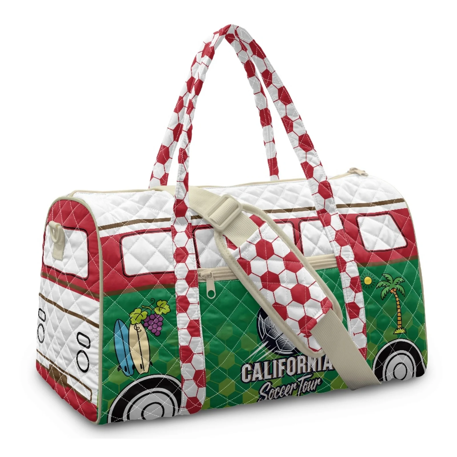 Coloranimal New Trend Quilted Duffle Bag with California Soccer Print, Polyester Carry on for Women Gym Yoga and Beach Trips