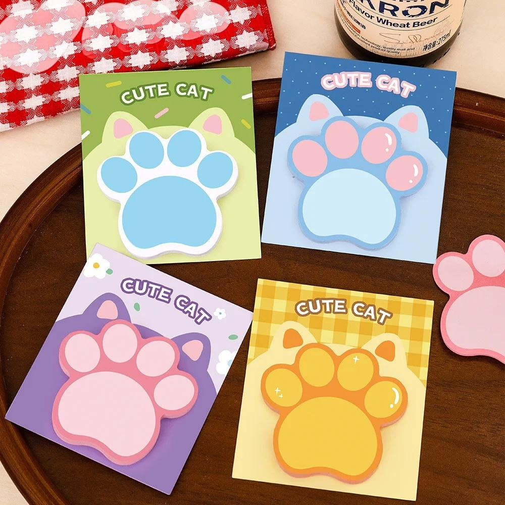Aesthetic Cat Paw Shaped Sticky Notes Self Adhesive Stick N Times Removable Memo Pad for Student Messages and Study
